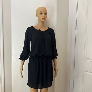 Express Mini Dress Size XS Black Lace Up Tie Front 2 Pockets Long Sleeve Elastic